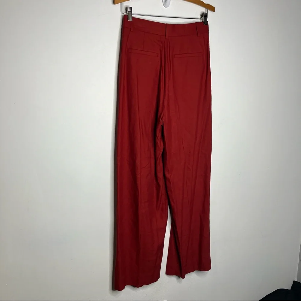 Banana Republic brick red linen Blend pants pleated wide‎ leg women's size 0